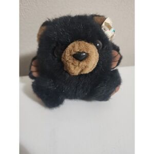 Black Bear MJC INTERNATIONAL Plush Toy With String For Hanging 5 Inch Round